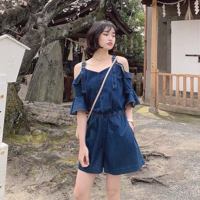 JUMSUIT JEAN ĐÙI TRỄ VAI TAY LOE